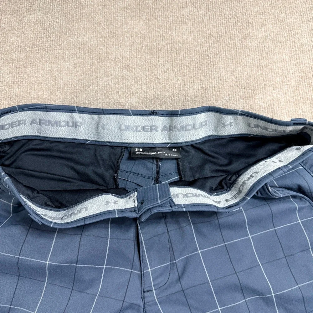 Under Armour Mens Blue Windowpane Plaid Golf Shorts‎ HeatGear Size 38 Loose Fit